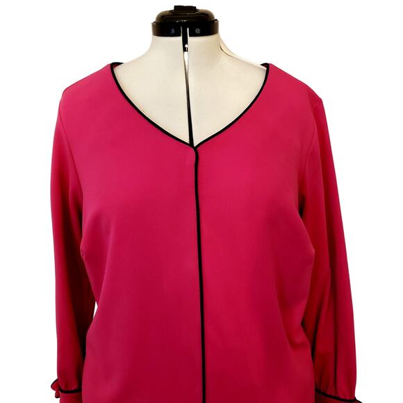 Sharagano Pink/Rose Dress with Black Trim and Bow Sleeves SZ 18 - Picture 2 of 10